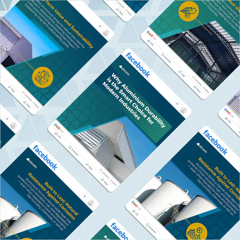 Alcom Group product feature graphic with industrial color palette