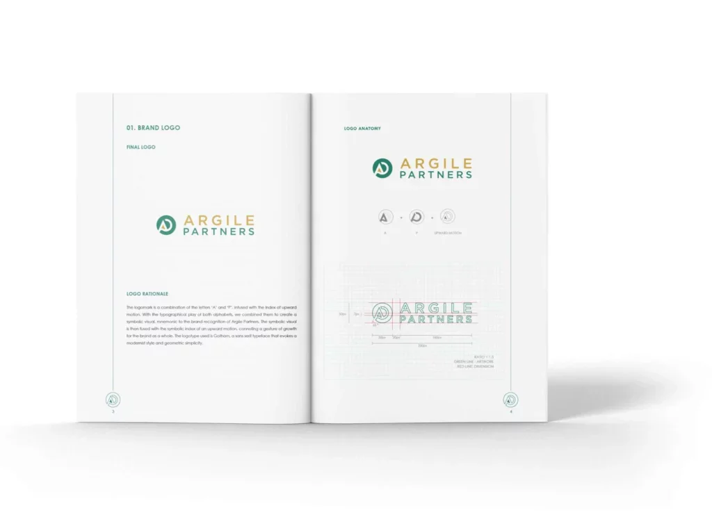Argile Partners corporate folders and envelopes in green and gold