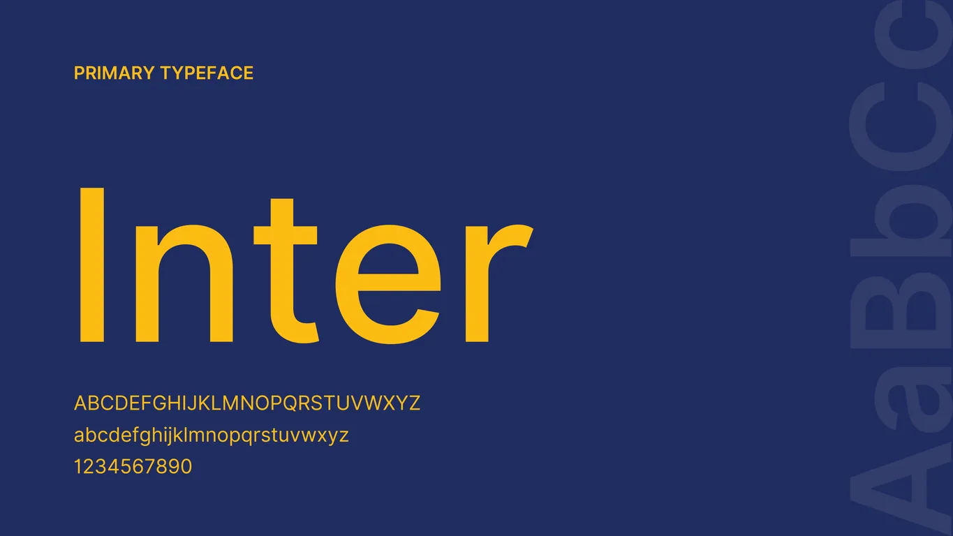 Lianson Fleet Group primary typeface page specifying Inter with uppercase, lowercase and numeral specimens