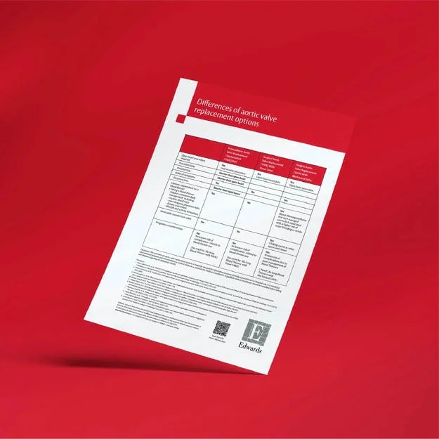 Edwards Lifesciences brochure data tables and annotated product imagery
