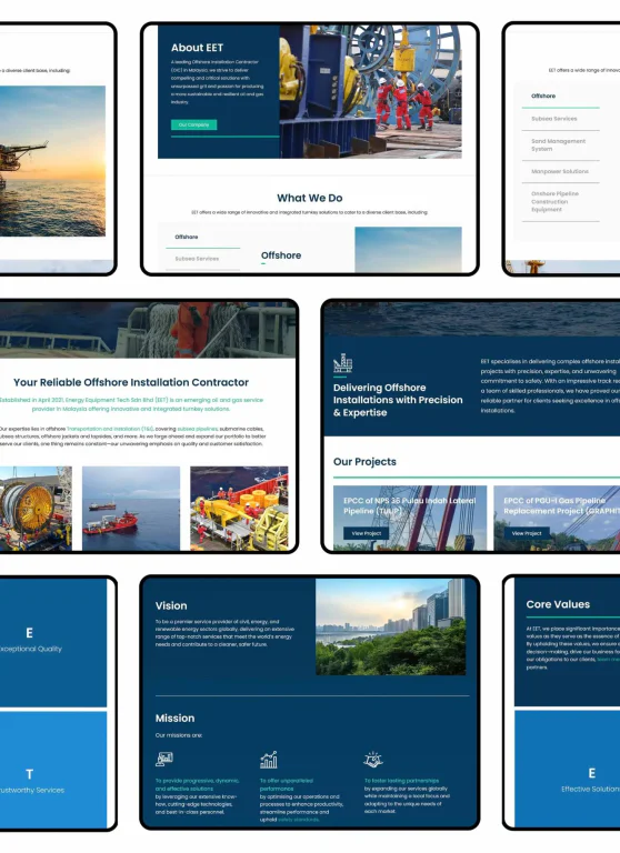 EET website services section for subsea and pipeline construction