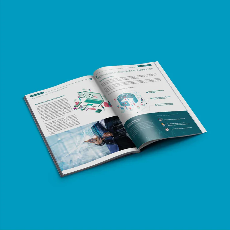 MDEC guidebook spread with digital tool comparison infographic