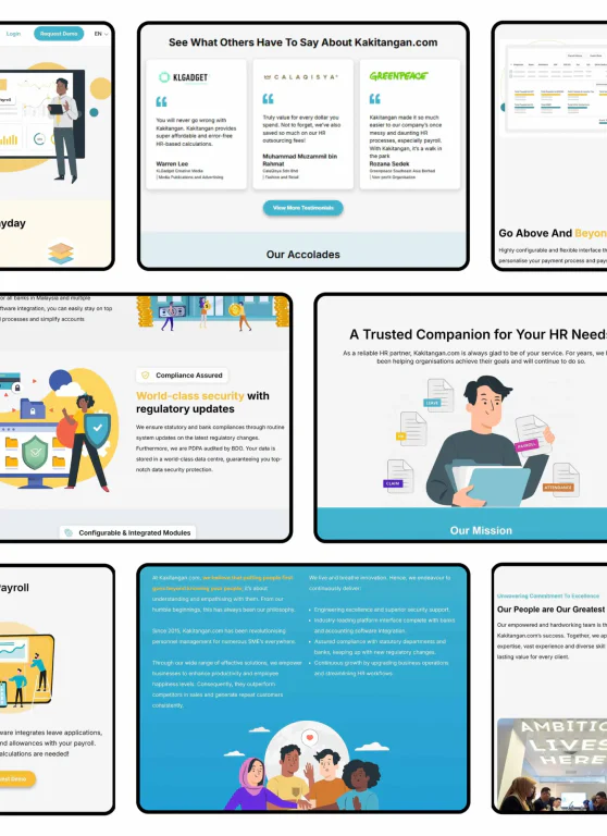 Custom illustration set used across Kakitangan.com marketing