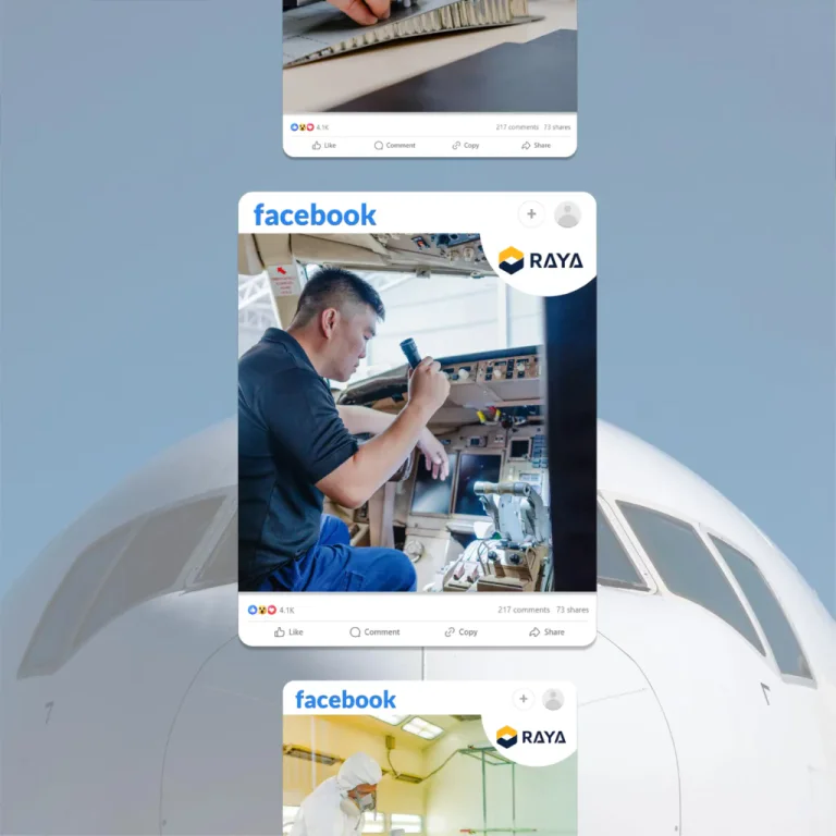 Raya Airways corporate milestone post with aviation visuals