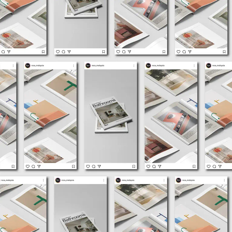 Roca product showcase graphic in an aspirational lifestyle setting