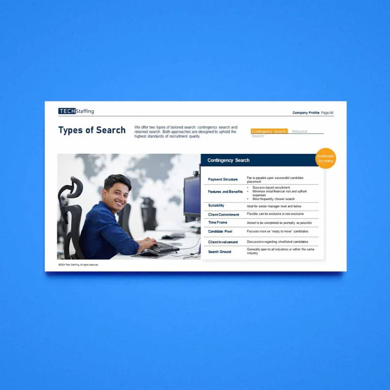 TECH Staffing PowerPoint process diagram with minimalist layout