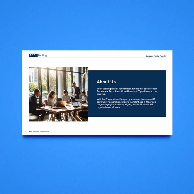 TECH Staffing PowerPoint profile title slide in navy and tech blue